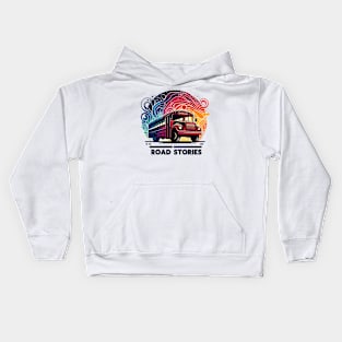 Artistic silhouette of a school bus, Road Stories Kids Hoodie